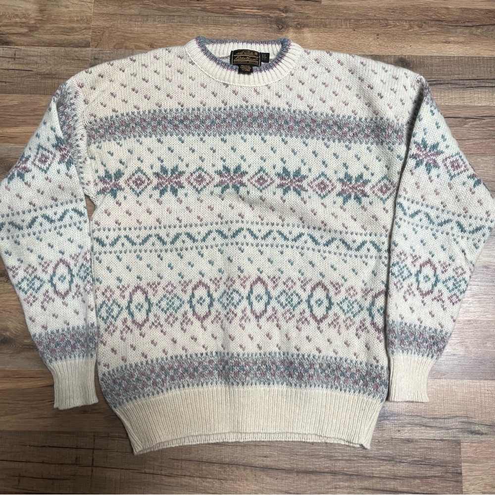 Eddie Bauer vintage wool blend sweater Nordic/Fair Isle/geometric pattern